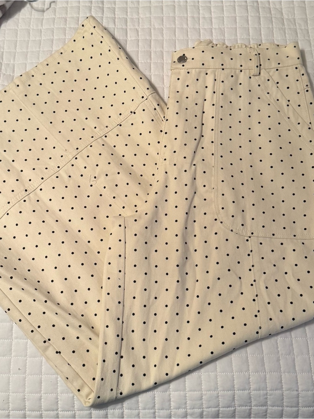 Women’s extra wide leg Cream Polka Dot Casual Pants